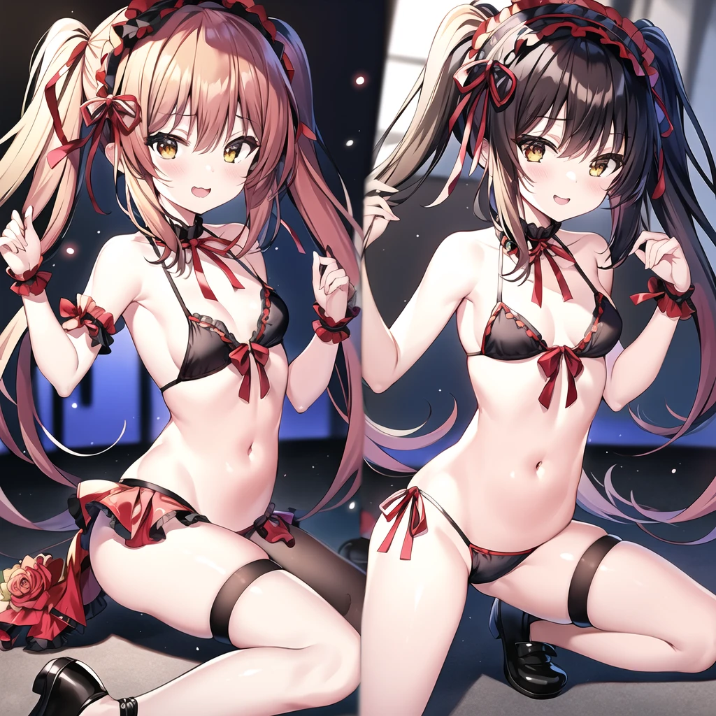 1 chica, tokisaki kurumi, obra maestra, 8K, small bikini, sonriente, NSFW