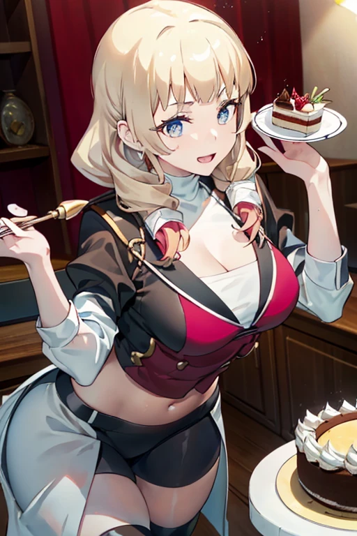 (dynamic angle:1.3, front view:1.1, breast focus:1.3, from above:1.1), (dynamic posing:1.2, sexy posing:1.2), (seductive smiling:1.3), ((looking at cake,Taking a cake out of the golden oven, worried about the outcome:1.2)),highest quality、(real、photorealistic:1.4),(ultra high resolution, 8K RAW photo, clear focus), best qualtiy, natural lighting, field depth, (Bright pupils, detailed beautiful eyes, high detailed face), Red lip, (tight focus:1.2), a girl 22yo old, Wearing a pastry chef uniform:1.3 , Thicc, thin breast, long hair, blue eyes,garter stocking, cleavage:1.2, midriff, black shorts, black thighhighs, thigh strap, pretty girl, (highly detailed beautiful face and eyes,firm breasts),real skin,((black,hair,long pony tail hair)),thin pubic hair,cute,lovely, detailed eyes,(double breasted:1.0,under bust:1.0),(with sparkling eyes and a contagious smile),open mouth, Looking at Viewer,A scene of cooking in the kitchen,looking at the golden oven
