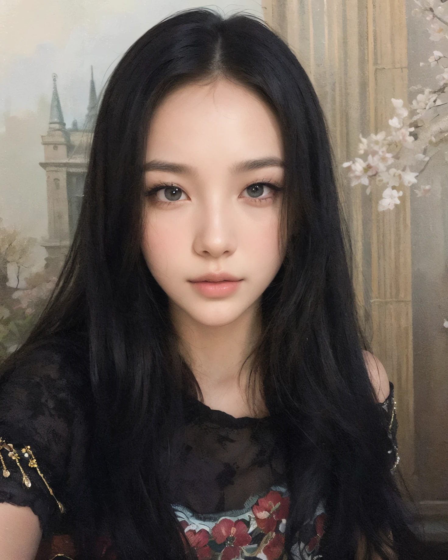 (best quality,4k,8k,highres,masterpiece:1.2),ultra-detailed,(realistic,photorealistic,photo-realistic:1.37),portrait,1girl,beautiful detailed eyes,beautiful detailed lips,extremely detailed face,long eyelashes,red dress,elegant girl,soft lighting,cherry blossom garden background,vibrant scene,visually striking contrast,luscious and vibrant colors,intricate brushwork,rich textured appearance,oil painting techniques,soft delicate strokes,crisp clear detail,warm romantic ambiance,alluring atmosphere,serene beauty,subtle shadows,ethereal glow,flawless skin,delicately painted hair,expressive eyes,blooming cherry blossom flowers,fresh spring breeze,peaceful mood,graceful pose,captivating gaze,serene and dreamy setting,traditional artistry,picturesque scenery