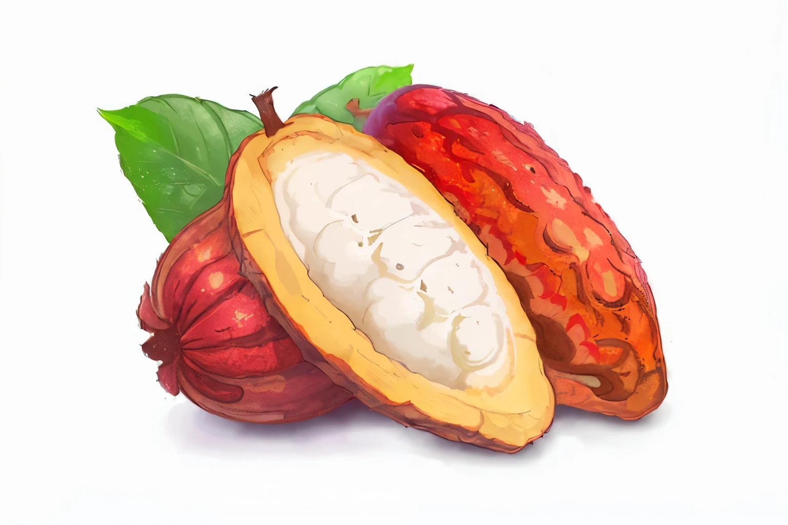 Fruto cacau, illustration style,sombras, contraste, (melhor qualidade:1.3), (high resolution:1) Arte do estilo Studio Ghibli, impressionnisme, cores vibrantes, drawing illustration