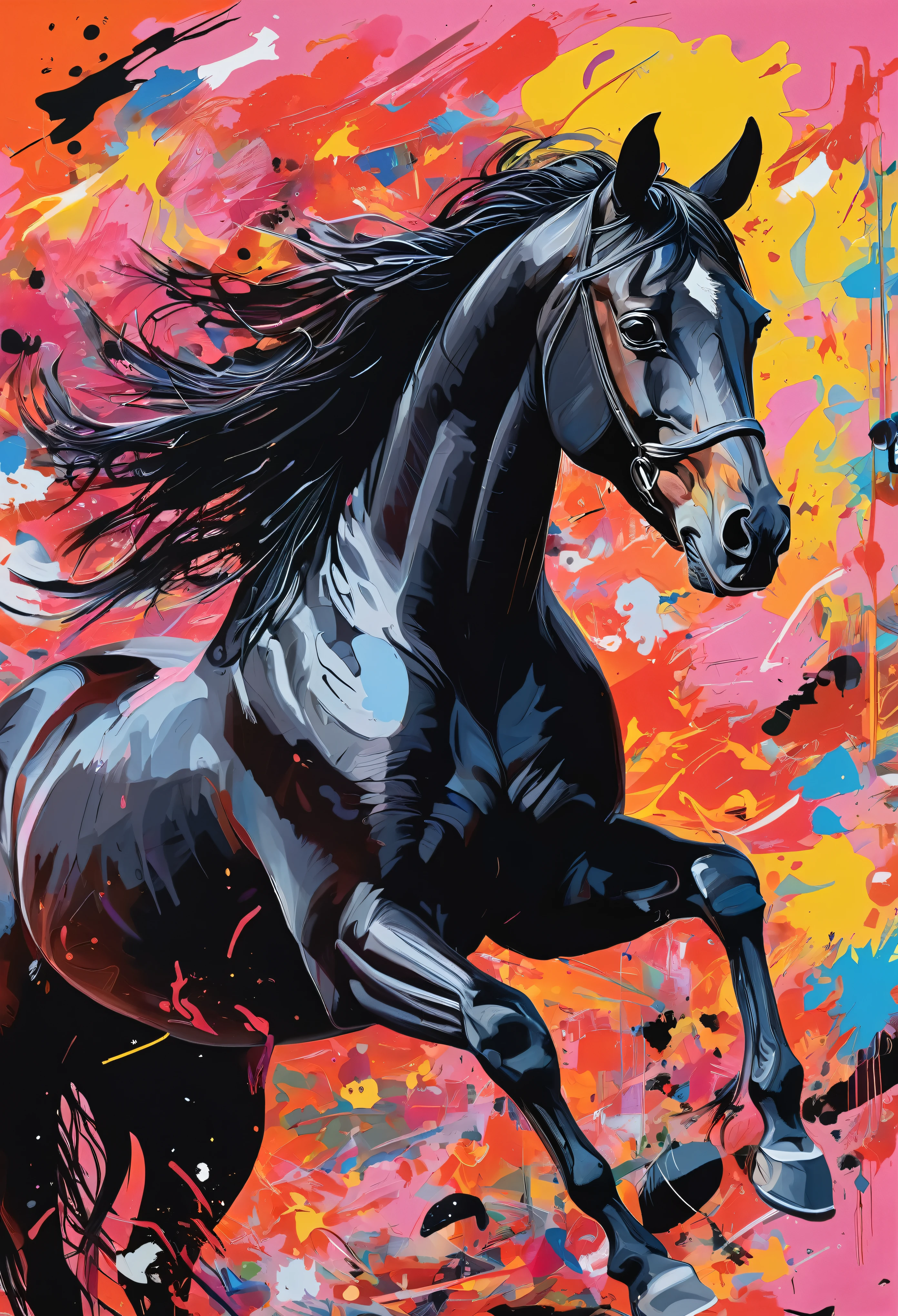 Graffiti, scribble, Comics by Petra Cortright, best quality, masterpiece, black horse artwork, Representative work, official art, Professional, Ultra intricate detailed, 8k, black horse art, colourful background 