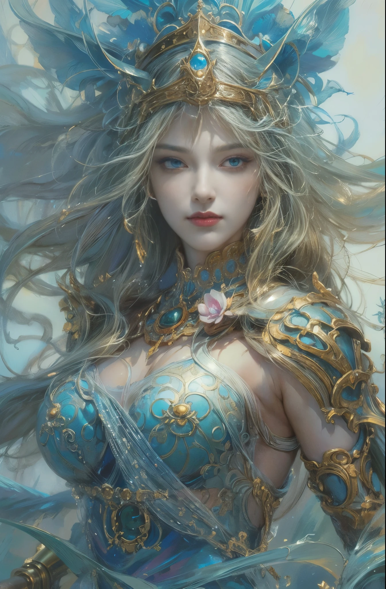 Goddess of War and Strategy, Ancient Greek patron goddess, Treasures of Olympus,Goddess Athena, female knight, Fighting Beauty, Cool fighting pose, Intercepting Position, 4KFantasy art, By Jean Jay., Fantasy artスタイル, 2. 5D CGI Anime Fantasy Artwork, epic Fantasy artスタイル hd, Epic fantasy digital art style, 詳細なFantasy art, Detailed digital 2D fantasy art, Luan Jia and Artgerm, 8k Fantasy art, Sharp contours, very fine and beautiful eyes, Beautiful and delicate blue eyes, pretty much beautiful face, Unparalleled beauty, Perfect model body shape, Fighting Pose, Digital art by Yang J, cgsociety contest winner, Fantasy art, Complex, Karol Bak Oud, Karol Burke and Peter Mohrbacher, A close-up fantasy using the magic of water, beautiful Fantasy art portrait, Beautiful digital art, Fantasy Portrait, Fantasy art portrait highest quality, The perfect angle, Perfect composition, Best Shot, Official Art, Cinematic Light, Figurative art, Beautiful and expressive paintings, Beautiful artwork illustration, wonderful, Cool Beauty, clear, Muromachi Fantasy, Mysterious, Mysterious, highest quality, Official Art, Very clear and detailed painting style, Beautiful painting art, Perfect light, Perfect composition, The perfect angle, Perfect subject, Best Shot, Extremely delicate and detailed painting style, women only, Sharp contours, pretty much beautiful face, Sharp eyes with long slits, Delicate and beautiful eyes, Close-up