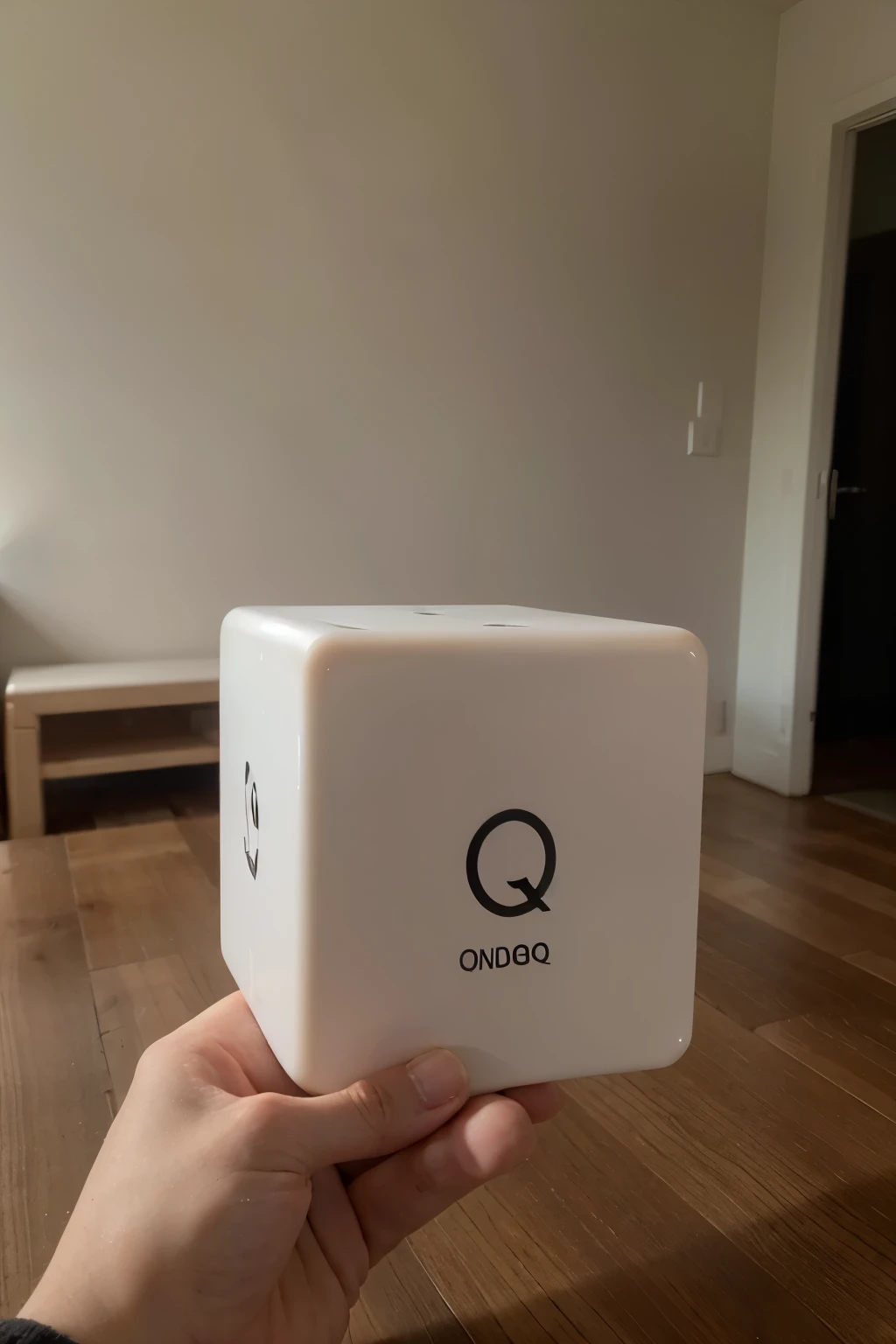 center of the image a cube of the chemical element Q³ with electronic distribution on the right side 2, 0,v2, 4, cubos de outros elementos ao redor nao obedecendo ordem, with pastel colors  