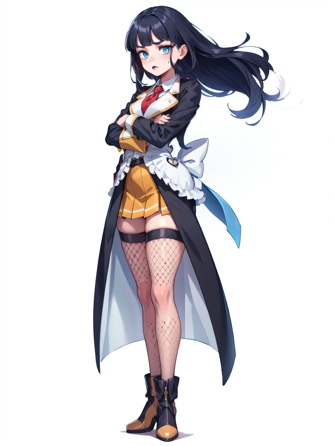 Very long black hair (Hime), Stoic face, Goth, Black eyeshadow, Black lipstick,