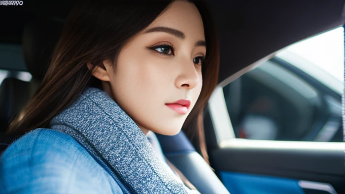 Photorealistic、High definition、５Circuit Girl、gather、Black SUBARU WRX、Beauty、long hair、