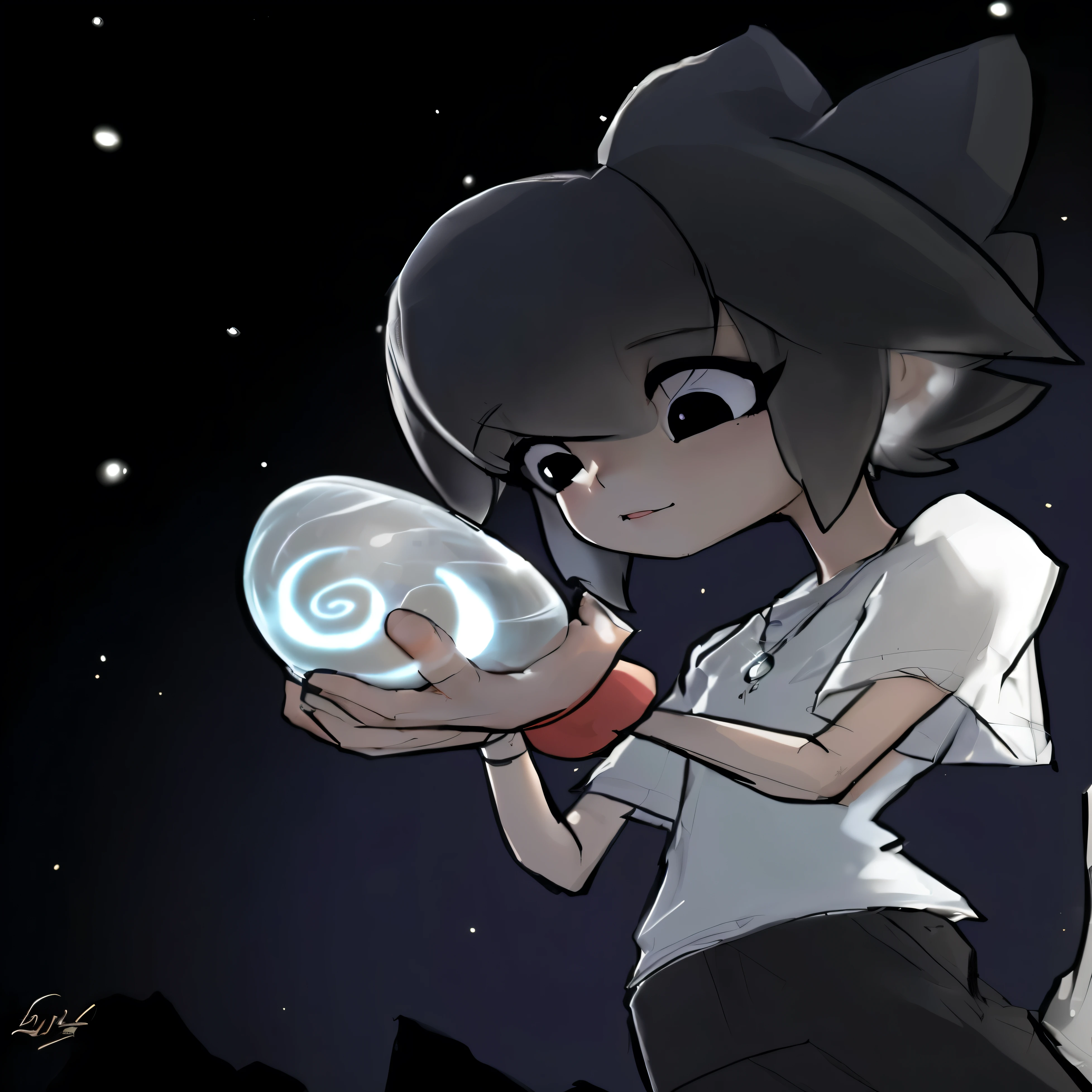 Cartoon girl holding a crystal ball,There is a glowing vortex inside, Similar to the style of cytus and deemo, Hold a glowing sphere, A woman holding a sphere, By New Art, Inspired by Reiko Ikemura, at night!, detailed Fan Art, Inspired by José, at night!!, Fan Art, Dream Diary, Inspired by Yunichi Hiratsuka