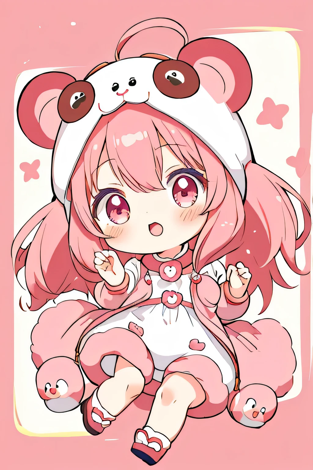 Momoko Sakura style, anime、Chibi girl wearing a monkey costume、cute pose, kawaii design