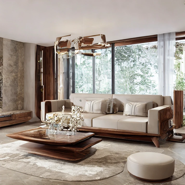 (masterpiece, best quality:1.2), KTH Lux - Walnut Morden, livingroom, walnut funiture