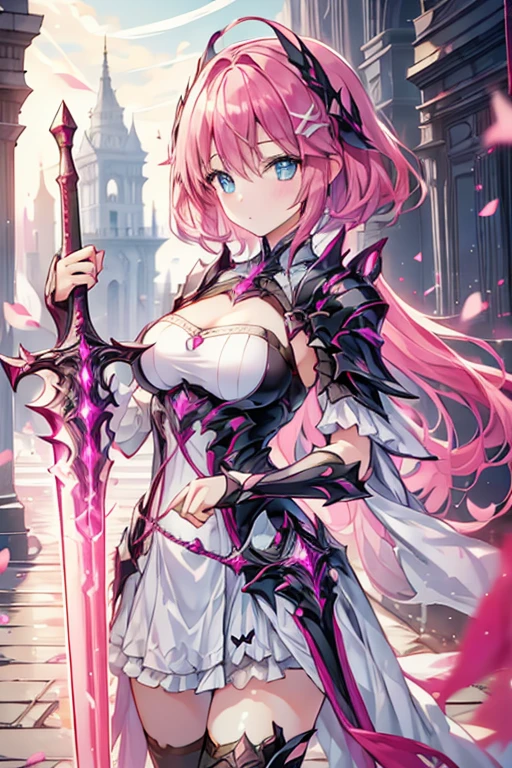 1girl,solo,cute,pink hair,holding a sword