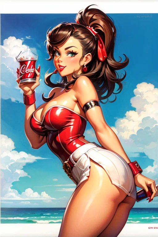 Sexy Coca Cola pin up girl, seductive pose, holding a Coke, Coca Cola advertisement
