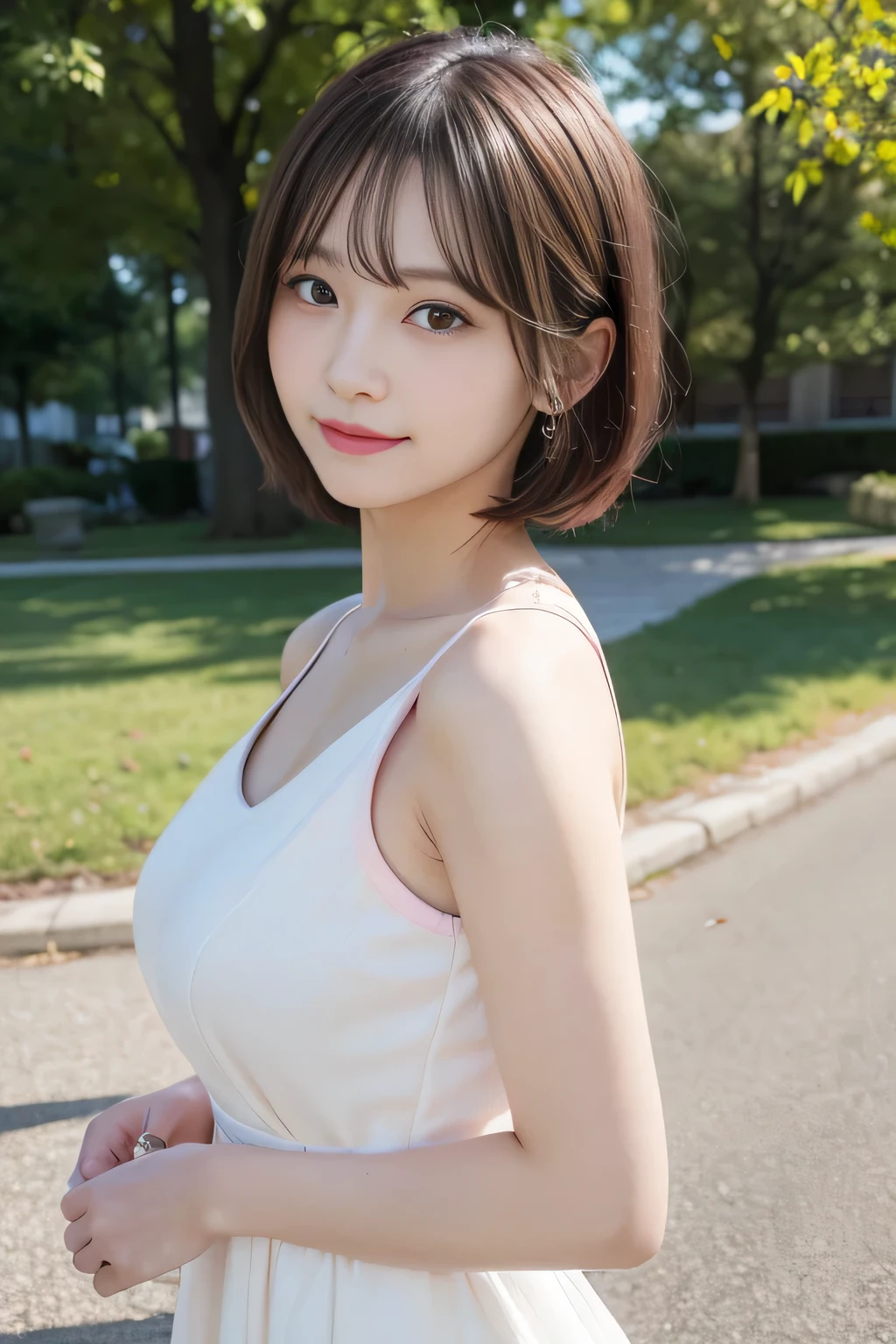 (8k, RAW photo, best quality, masterpiece:1.2), ultra detailed, ultra high res, high-resolution,(realistic, photo realistic:1.4),depth of field, realistic shadow, caustics, natural shading, photon mapping, fine-textured, perfectly focused,
BREAK
cinematic lighting, soft lighting, HDR, SIGMA 24 mm F/2.8, ISO 400, 1/125 sec shutter,an extremely delicate and beautiful, extremely detailed, 8k wallpaper, Amazing, finely detail, huge file size, extremely detailed CG, unity 8k wallpaper, official art, perfect artwork, production art,
BREAK
((Beautiful detailed eyes, Natural Color Lip, Soft white skin that shines with every detail, 18 years old)), 1 girl, solo, blush, princess, japanese idol, full breasts,
BREAK
short hair, light brown hair, fluffy bob cut,
BREAK
eyebrows visible through hair, open mouth, smile,
BREAK
(pink and white princess dress:1.3), red bow,
BREAK
looking at viewer,
BREAK
from side