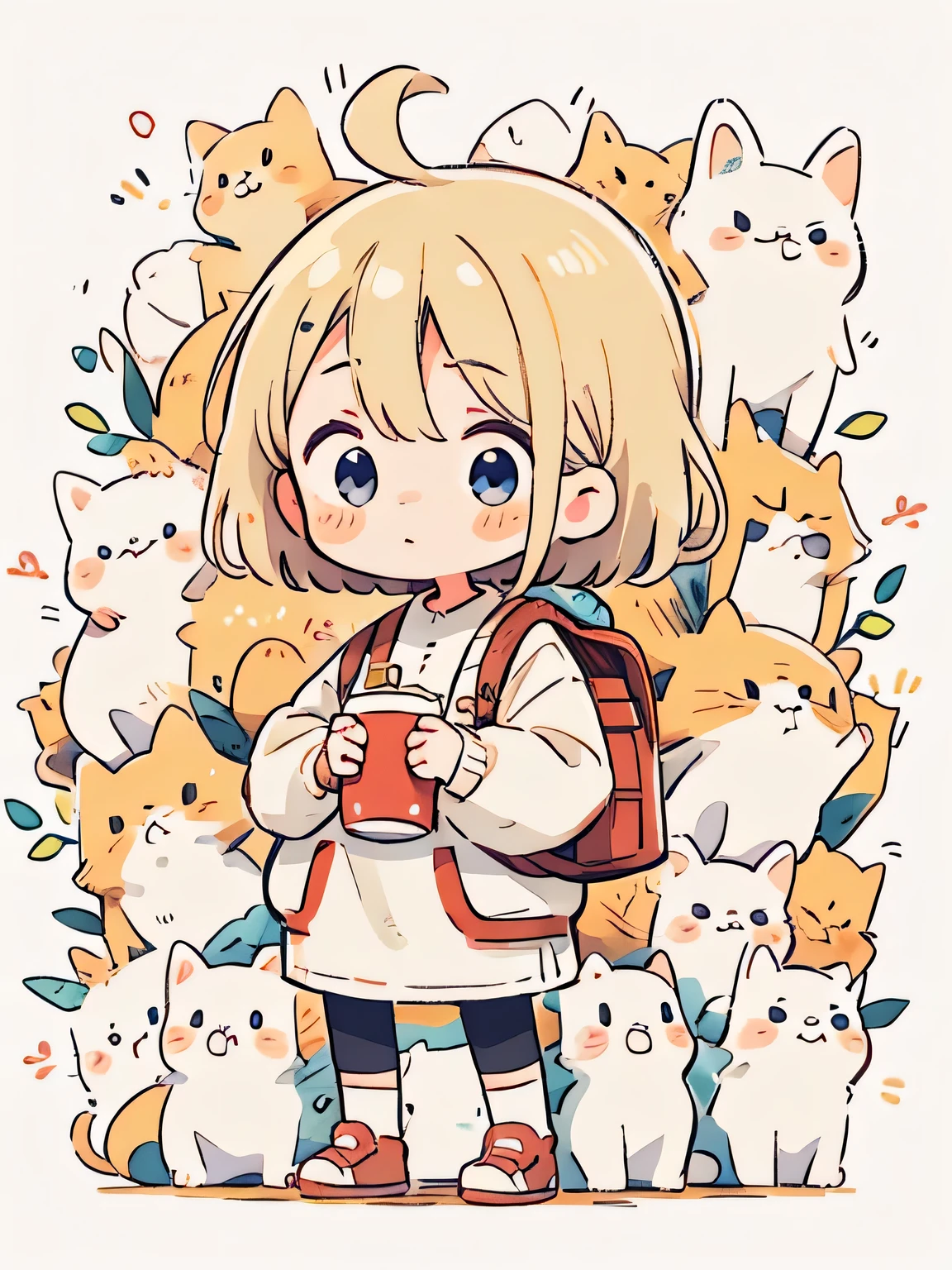 Watase Seizo style, Masterpiece, best quality, 8k, cute girl chibi