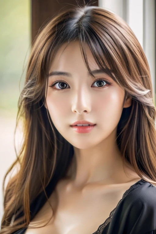 (((8k,Very detailed,Attention to detail、highest quality,masterpiece,Attention to detail))),RAW Photos & Realistic atmosphere,Professional Lighting,beautiful黒い瞳,Glossy lips,beautiful黒い Eyes,White skin、Deep black eyes,とてもbeautiful顔,とてもbeautiful顔、beautiful顔,beautiful, Glossy lips,beautiful Eyebrows,Realistic Skin, Realistic Young Gravure Idol,Very cute woman , Young Gravure Idol, Young Gravure Idol, とても美しくてかわいいbeautiful 21 year old 美女,Incredibly beautiful and elegant,beautiful 21 year old 美女,Natural soft light,(Shiny Hair,,beautiful and kind eyes:1.5),Gentle features,Shapely breasts,Long Hair,beautiful posture,No makeup,Looking into the camera,Japanese women,