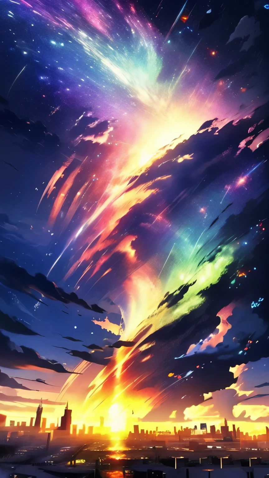 Epic Psychedelic Sky, psychedelic sunset, Outdoor, null, Storm Clouds, thunder, lightning, water, no_human, cloudy_null, building, star_(null), scenery, lens_Flare, starry_null, reflection, sunset, post apocalyptic city, post apocalyptic cityscape, post apocalyptic nullscraper, city_Light, diffractive, Great color scheme, Perfect color scheme
(A perfect masterpiece,highest quality, Highest Resolution:1.5)(Perfect CG 8K UHD Unity Wallpaper)