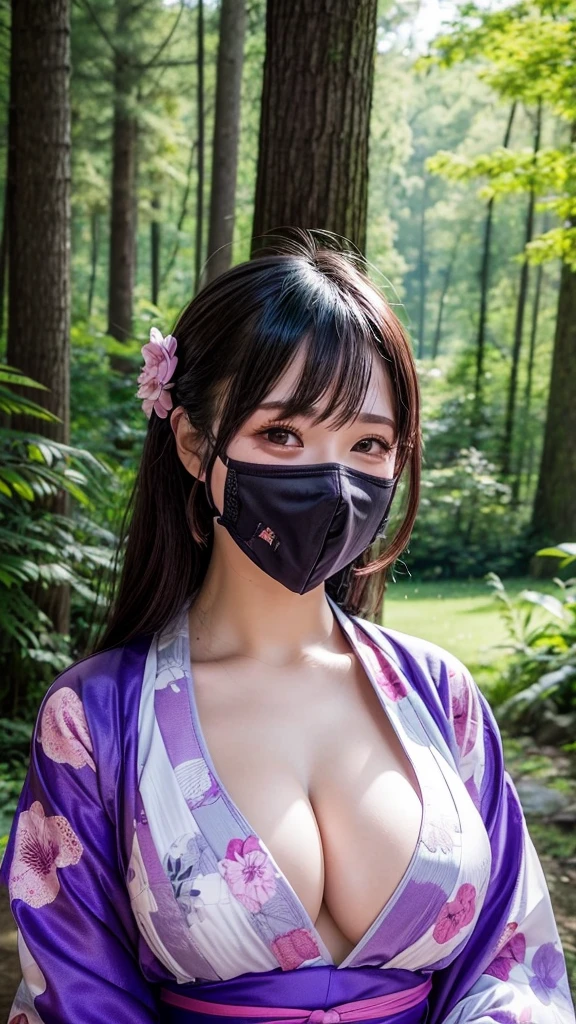 ＡＩBeauty、Purple Yukata Prompto、
forest、field、Big Breasts、Real Beauty、Face masks