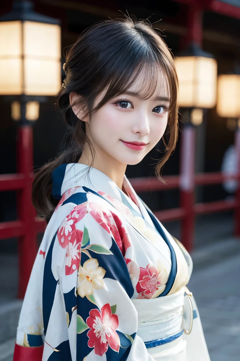 (kimono)、masterpiece、beautiful girl、Beautiful fine details、highest quality, 超A high resolution, (reality: 1.2), Cinema Lighting、(Japanese Girls)、so beautiful、Beautiful Skin、(Looking at the audience)、(Surreal)、(High resolution)、(8k)、(Very detailed)、(Beautiful details)、(Very detailed)、 (wallpaper)、Detailed face、Bright lighting、Professional Lighting、smile
