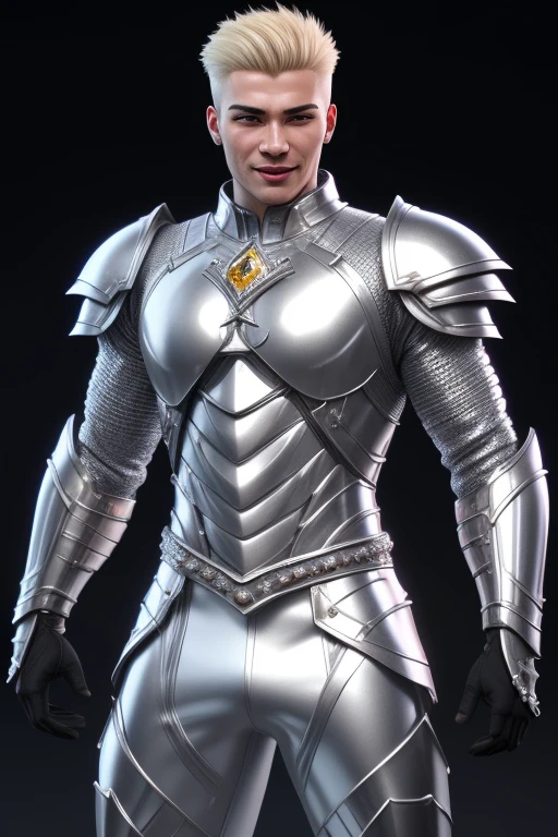 3d HDR photorealistic ultra realism high definition aesthetic stabilized diffusion picture of handsome hunky Warrior Moon , blonde hair , white diamond transparent sparkling shiny crystal glass chrome outfit armor,,look at camera, detailed facial parts,, studio as background, Freestyle Pose, Happy Expression, perfect anatomy, symmetric body,, 18 years old, :: high detail, a lean athletic body, realistic, human skin, extremely detailed fingers, chad chin,, masculine, human skin, (eyes contact), gorgeous, Attractiveness