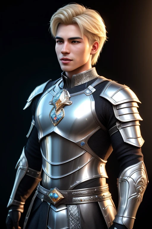 3d HDR photorealistic ultra realism high definition aesthetic stabilized diffusion picture of handsome hunky Warrior Moon , blonde hair , white diamond transparent sparkling shiny crystal glass chrome outfit armor,,look at camera, detailed facial parts,, studio as background, Freestyle Pose, Happy Expression, perfect anatomy, symmetric body,, 18 years old, :: high detail, a lean athletic body, realistic, human skin, extremely detailed fingers, chad chin,, masculine, human skin, (eyes contact), gorgeous, Attractiveness