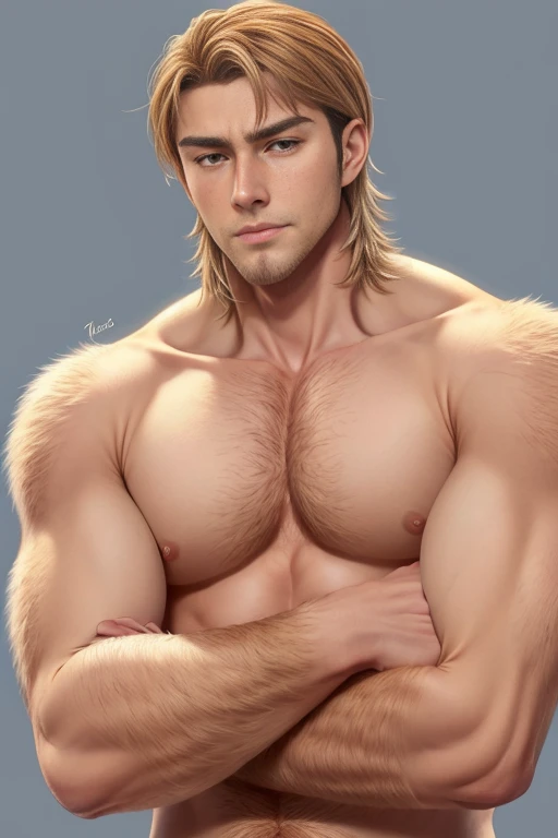 Jean_Kirstein, Tampo do tanque, Rua, peito peludo, ultra realistic, arms crossed on chest, furry arms, Front view, suar