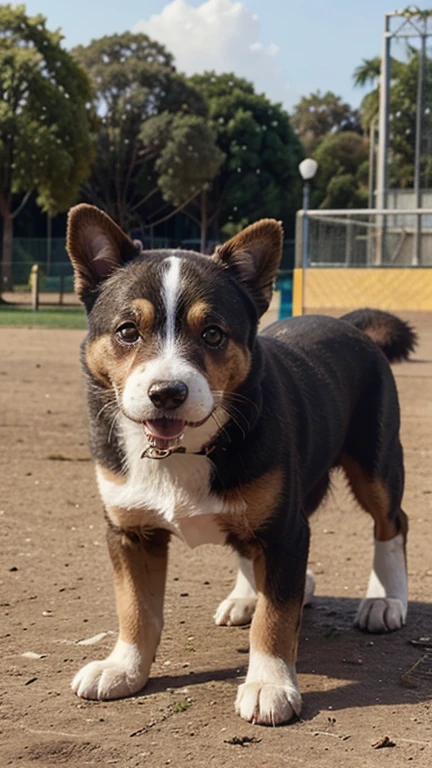 [Imagens de um cachorro e um gato brincando em um parque]

