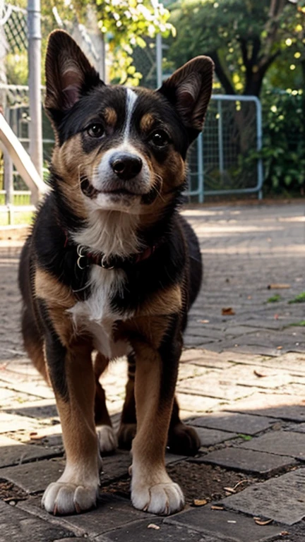 [Imagens de um cachorro e um gato brincando em um parque]


