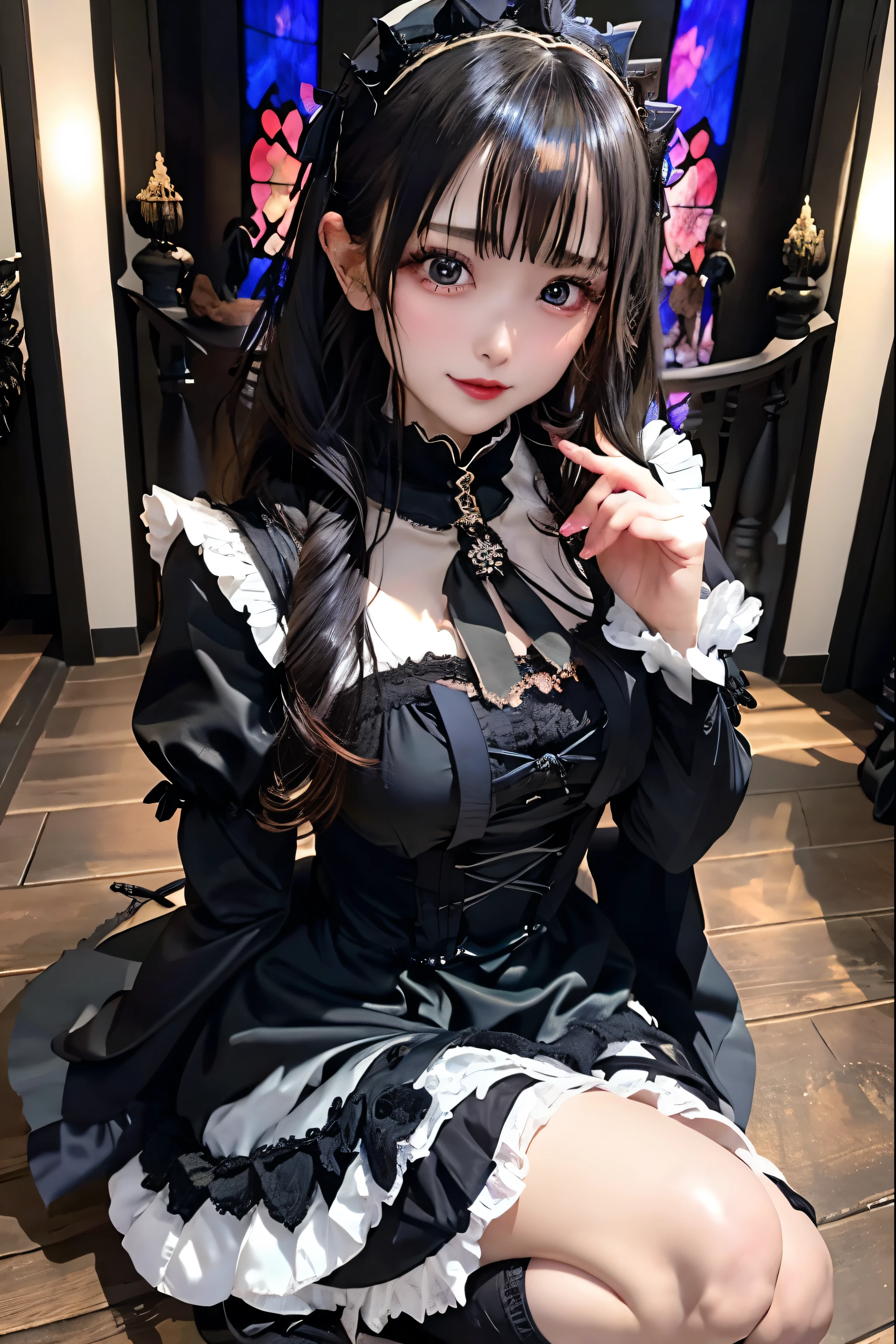 Hard Dark Gothic Makeup、Deep Night Sky、Horror、Black dark eyeshadow、sad、Good skin radiance、Dark Gothicメイク、Dark smile、palace、24-years-old、Embarrassed look、Dark Gothic、Obscene language、highest quality、Drunk face、紫のMaid clothes、Mysterious、Noble、sexy、Loving smile、Right blue eye, Left eye is red、Platform Heel Shoes、Heavy makeup、Gothic Lolita Clothing、A little slimmer、Silver Hair、Long Hair Straight Hair、Cute Gothic Lolita Dress、Beautiful Face、elegant features、Fascinating face、Stained glass is the background、Chest glistening with sweat、The room is dark、gothic long dress、Bell Sleeves、Wizard Sleeve、Decadent look、Sexually excited expression、Glossy thighs wet with water、Thighs that are wet and shiny with oil、Background of a room full of roses、The embroidery is pink、The dress has pink embroidery、Thigh-high socks、Knee-high socks、Gentle expression、Dark black eyeshadow、Stained glass and rose background、Female Duo、Female couple、dark church background、Stained glass、Black metal world、Dark Castle、Slender body、gothic long dress、Maid clothes、Victorian dresses、Her thighs glisten with sweat、My body is wet and shiny、Lots of glitter on the thighs、My thighs are sticky from sweating、Sweat glistens on the thighs, The whole body is sweaty and shiny、Quite sweaty、My thighs are sweaty、My thighs are so wet、My thighs are shining with sweat、A lot of sweat glistens all over the body、Small breasts、Orchestra StageStage、Dynamic Angle、Sitting in a chair、Gothic chair、Play the violin gracefully、With a violin、Press the violin strings、rubbing the violin strings、violinist、orchestra performance、Thin thighs、