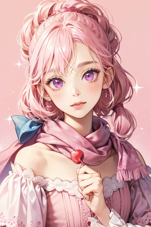 Decoratchi has a scarf and dress similar to Patitchi's, except its color is a blend of pink and red. She is mostly pink and her head has spots and a decoration made of cream and a cherry. Her face is a lighter pink color and she has purple eyes. She has a habit of constantly sticking out her tongue. SPARKLE; GLITTER