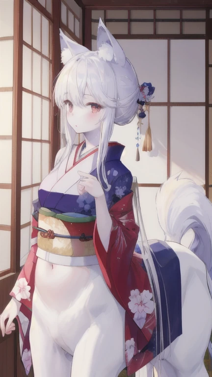 (best quality, masterpiece), 1 girl, centaur, It takes,White skin,Japanese , kimono, belly button t-shirt, 아름다운 소녀 perfect wolf photo, perfect wolf photo