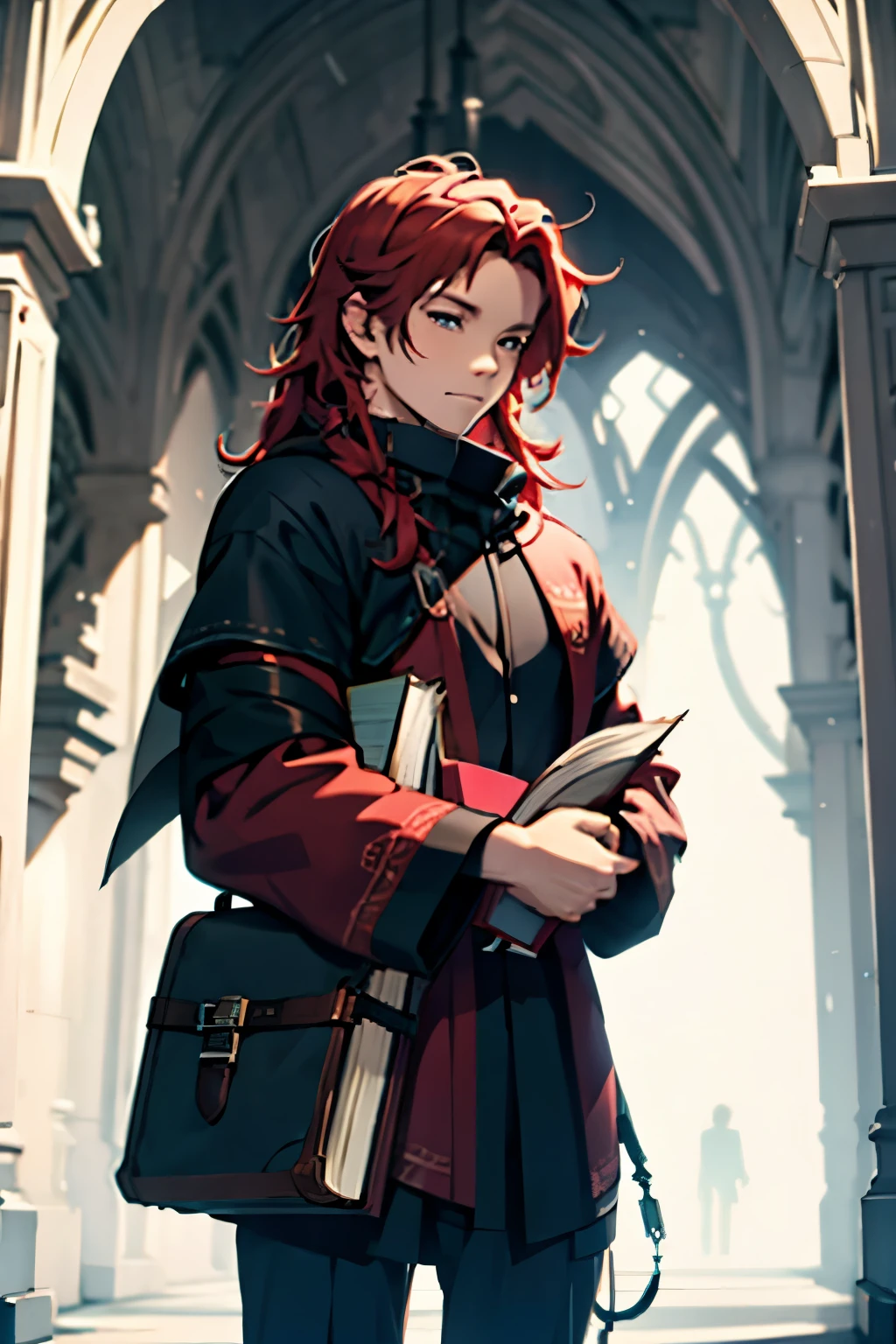 little red-haired  carrying books