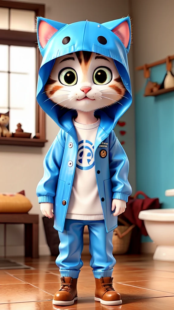 cute kitten wearing rain suit