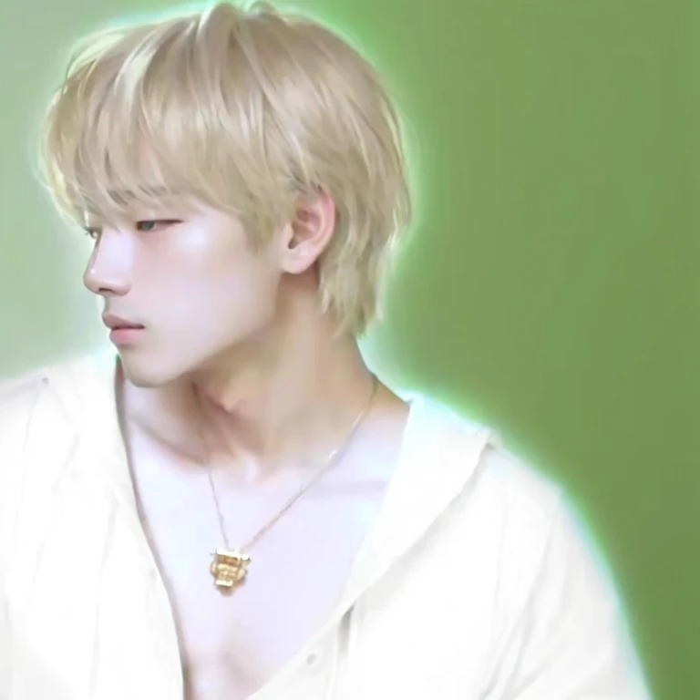 Hay un hombre con una camisa blanca y un collar, toru furuya, inspirado en Kun Can, Jimin, inspirado en Bian Shoumin, hyung tae, inspirado en Sakai Hoitsu, keisuke goto, Jimin\'s grecian nose, marca lee, park Jimin, shinji, de mi parte, [ foto realista ]!!