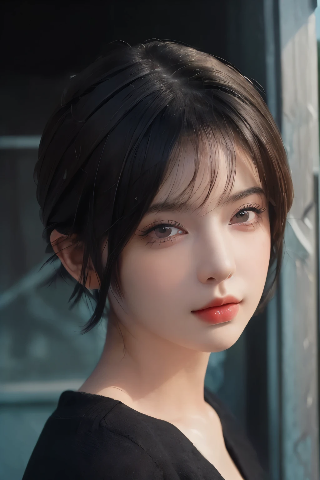 (masterpiece:1.3), (8k, photorealistic, RAW photo, best quality: 1.4), (1girl), beautiful face, (realistic face), (black hair, short hair:1.3), beautiful hairstyle, realistic eyes, beautiful detailed eyes, (realistic skin), beautiful skin, (sweater), absurdres, attractive, ultra high res, ultra realistic, highly detailed, golden ratio