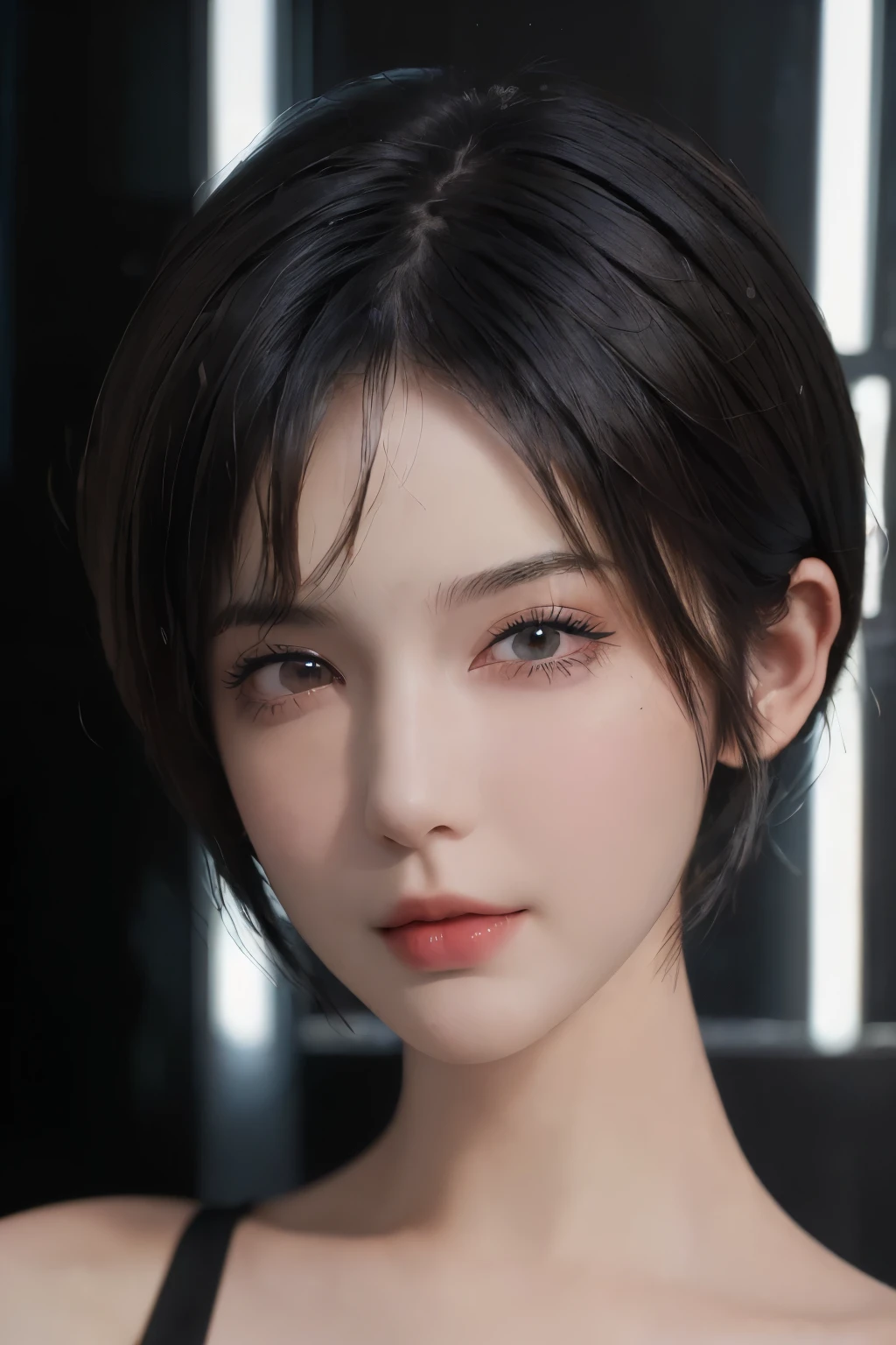 (masterpiece:1.3), (8k, photorealistic, RAW photo, best quality: 1.4), (1girl), beautiful face, (realistic face), (black hair, short hair:1.3), beautiful hairstyle, realistic eyes, beautiful detailed eyes, (realistic skin), beautiful skin, (sweater), absurdres, attractive, ultra high res, ultra realistic, highly detailed, golden ratio