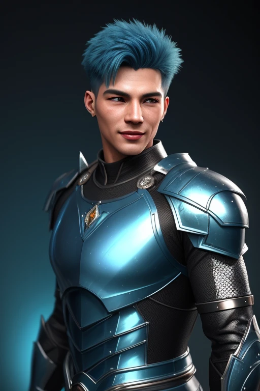3d HDR photorealistic ultra realism high definition aesthetic stabilized diffusion picture of handsome hunky Warrior Mercury , cyan hair , light blue sapphire transparent sparkling shiny crystal glass chrome outfit armor,,look at camera, detailed facial parts,, studio as background, Freestyle Pose, Happy Expression, perfect anatomy, symmetric body,, 18 years old, :: high detail, a lean athletic body, realistic, human skin, extremely detailed fingers, chad chin,, masculine, human skin, (eyes contact), gorgeous, Attractiveness