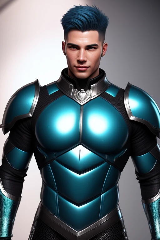  3d HDR  photorealistic ultra realism high definition aesthetic stabilized diffusion picture of handsome hunky Warrior Mercury , cyan hair , light blue sapphire transparent sparkling shiny crystal glass chrome outfit armor,,look at camera, detailed facial parts,, studio as background, Freestyle Pose, Happy Expression, perfect anatomy, symmetric body,, 18 years old,  :: high detail, a lean athletic body, realistic, human skin, extremely detailed fingers,  chad chin,, masculine, human skin, (eyes contact), gorgeous, Attractiveness