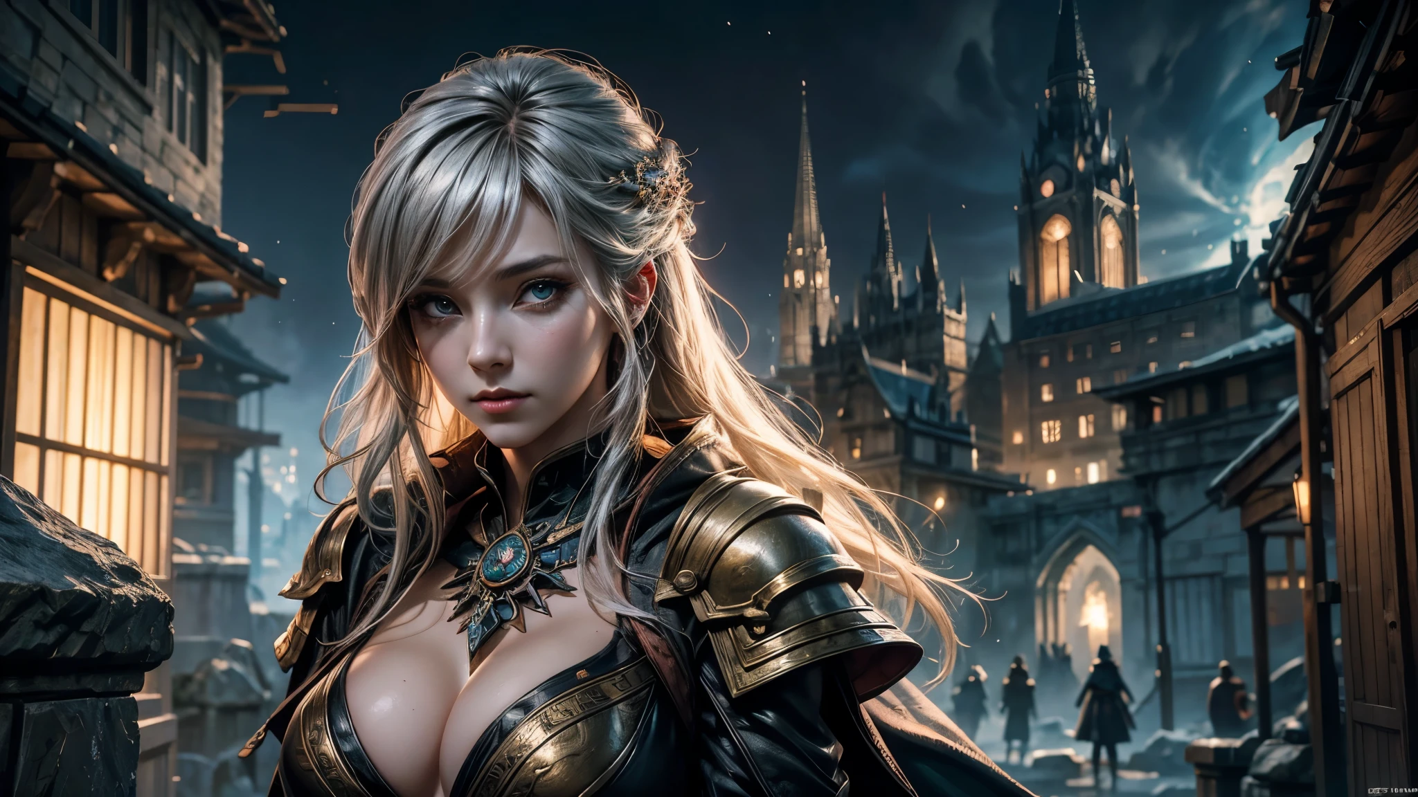 Close-up of female mage, Girl in robes, 2. 5D CGI anime fantasy artwork, Large Breasts，Epic fantasy digital art style, detailed Digital 2D fantasy art, Digital 2D fantasy art, Gorgeous female mage,Look at the camera，（glowing magic：1.7） Role Playing Game Character Art, beautiful female mage, Fantasy Character Art, Epic and beautiful character art, beautiful female mage，（Edinburgh Street：1.8），light rain，semi-body photography，Look at the camera
