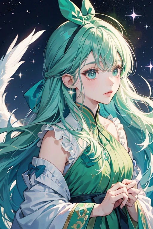 Yuunotchi has light green skin, long blue hair, and dark green irises in the anime. She also wears a pale blue bow resembling wings on the left side of her head. She is based on the band member Ohara Yuuno. SPARKLE; GLITTER