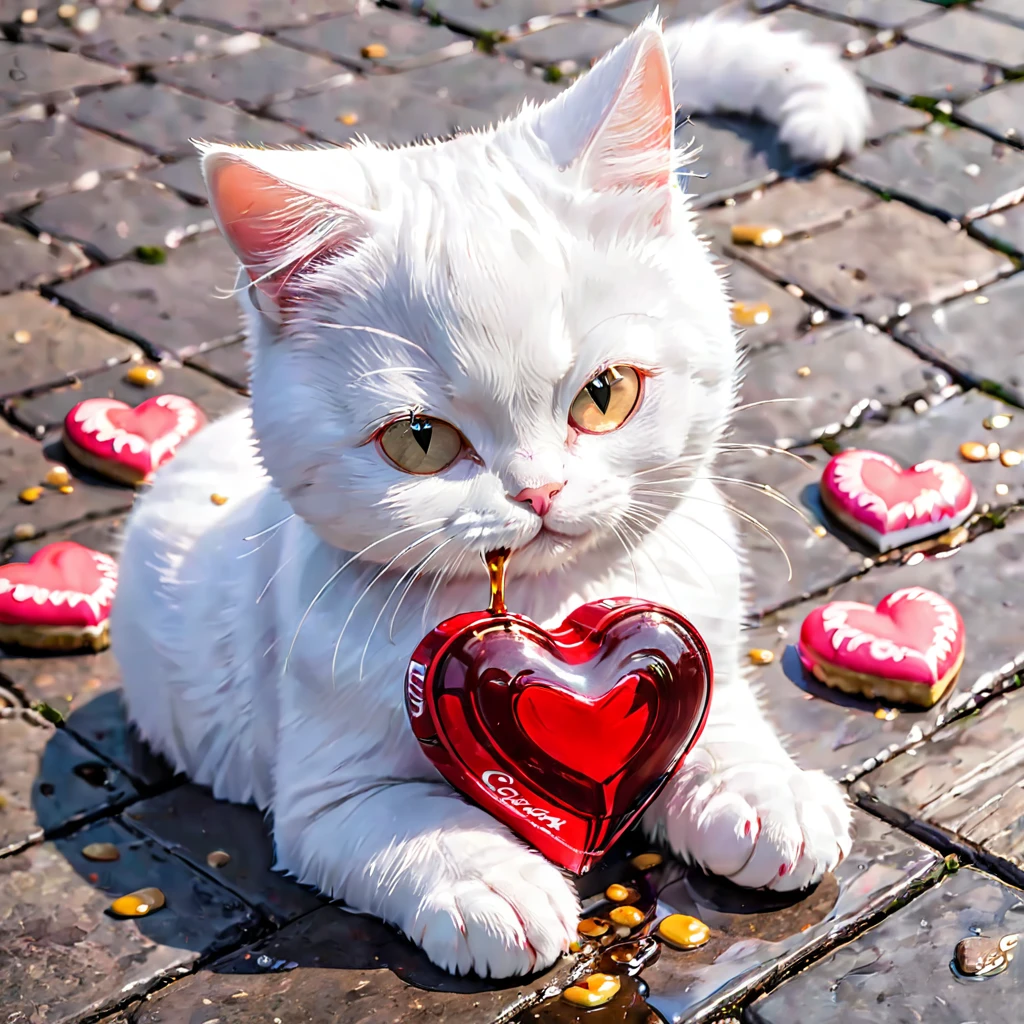 Un gato blanco formando un corazon con su cola 