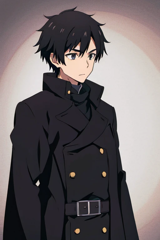 Boy black hair Black coat Black