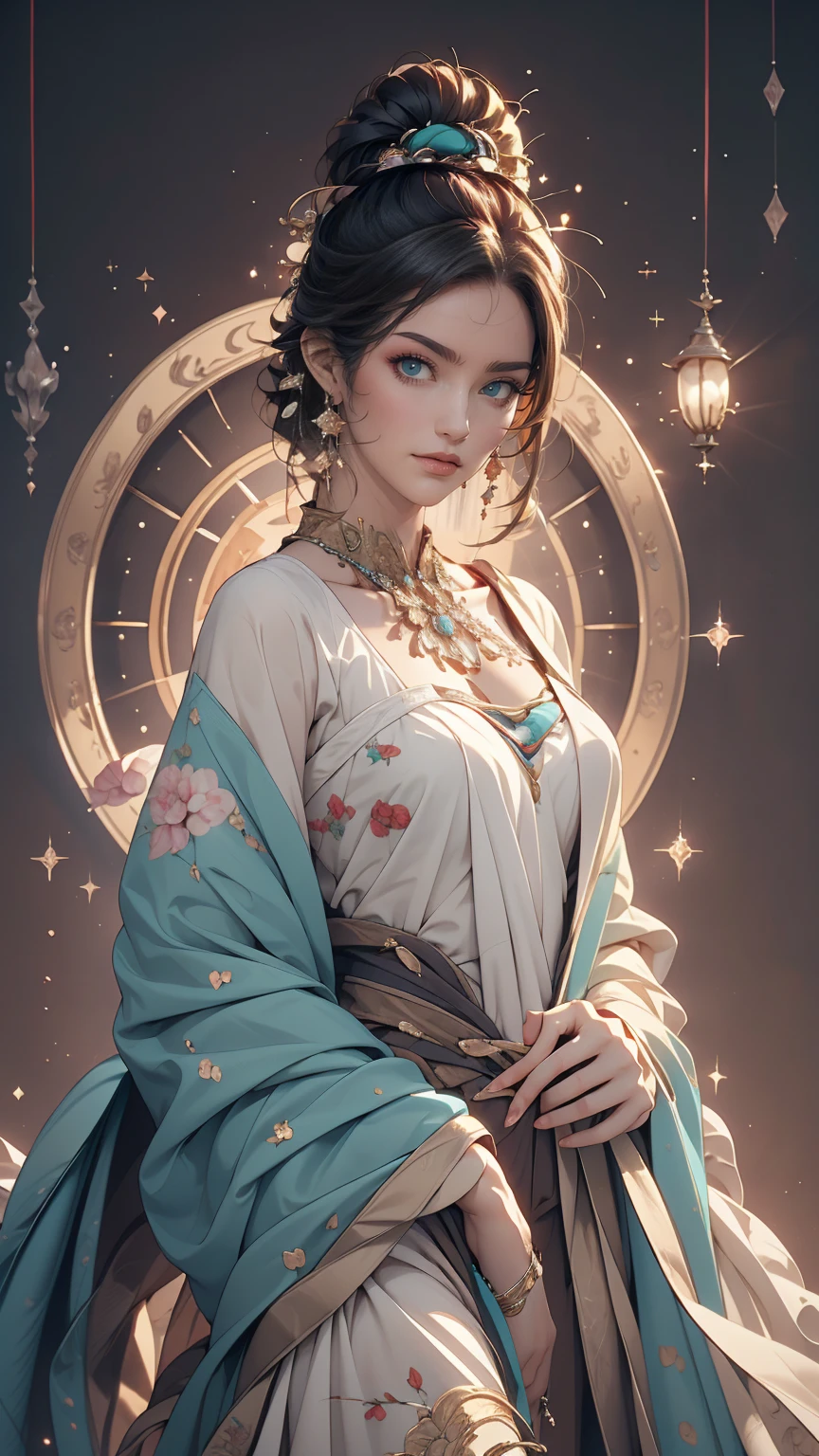 (masterpiece, highest quality, highest quality, Official Art, Beauty and aesthetics: 1.2), (One girl: 1.3), (Fractal Art: 1.3), Bright aqua blue eyes, Medium length hair with tassels, Nude midpart