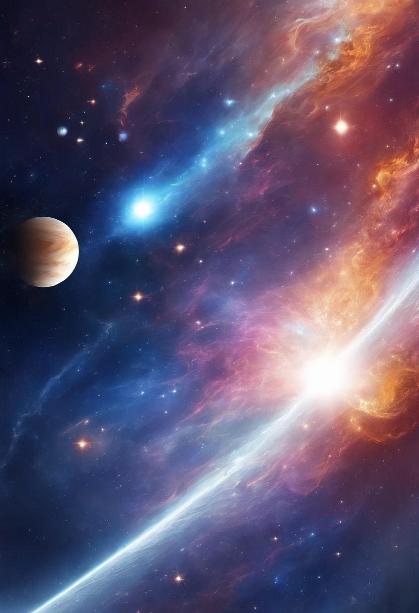 The dazzling glow of space，Golden glow，Silvery white glow，Blue glow，High-definition, detailed depiction，god々the world of，Solemn atmosphere，Masterpiece．
