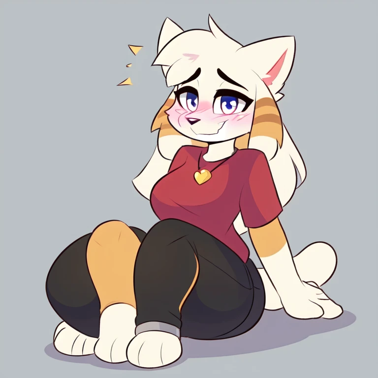 by teranen, by freeedon, by Kilinah, by Coffeesoda, by Hioshiru, by Kilinah, (Chuck jones Type Cartoon Cat, woman, breasts, antrum, extremely detailed, extremely detailed legs, extremely detailed arms, extremely detailed face, perfectly detailed eyes, perfectly detailed anatomy): solo, perspective, curved thighs, huge thighs, curvature, embarrassed smile, (tail), totally blushed, nervous, sitting down and doing a pin up pose, wearing red t shirt, wearing black shorts, high quality, crisp,