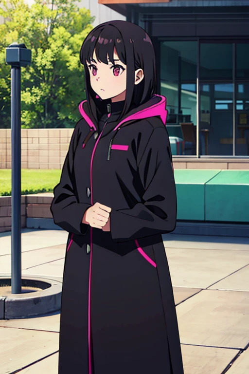 Girl 16 years old black pink Black coat Black