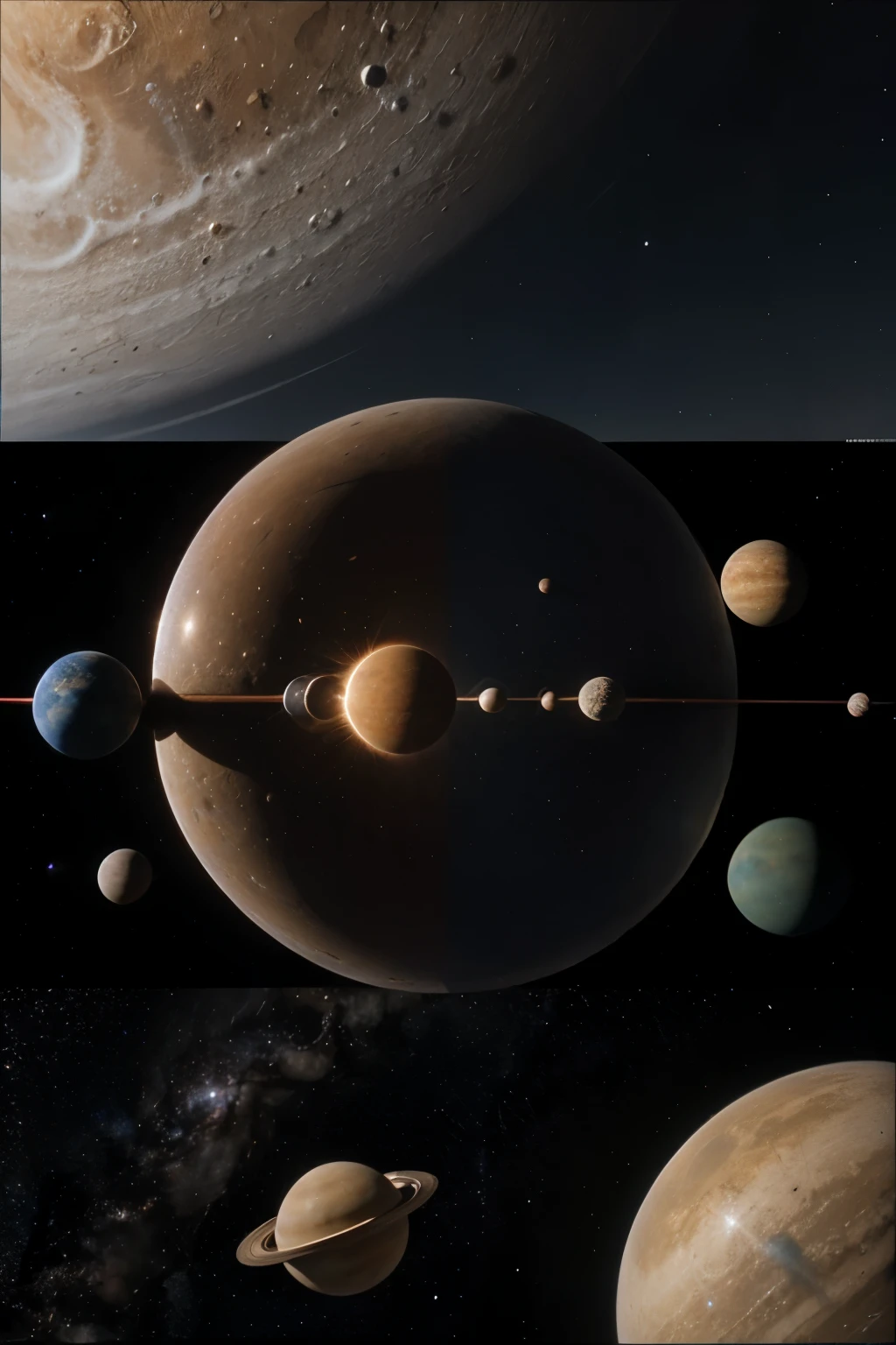 Image of the Solar System with the planets arranged in orbit around the Sun
