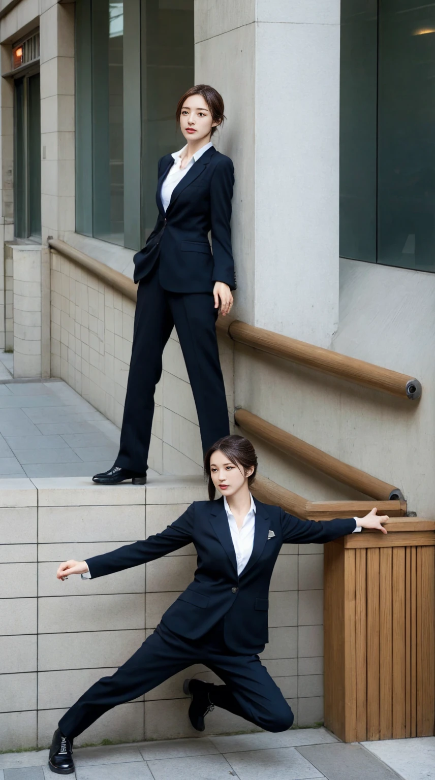 Tall and slender beauty、Beauty in suits、Colossal 、undershirt、Cool beauty、Career woman、Japan beauties、modeled、tiese，the street,(((Parkour Pose)))