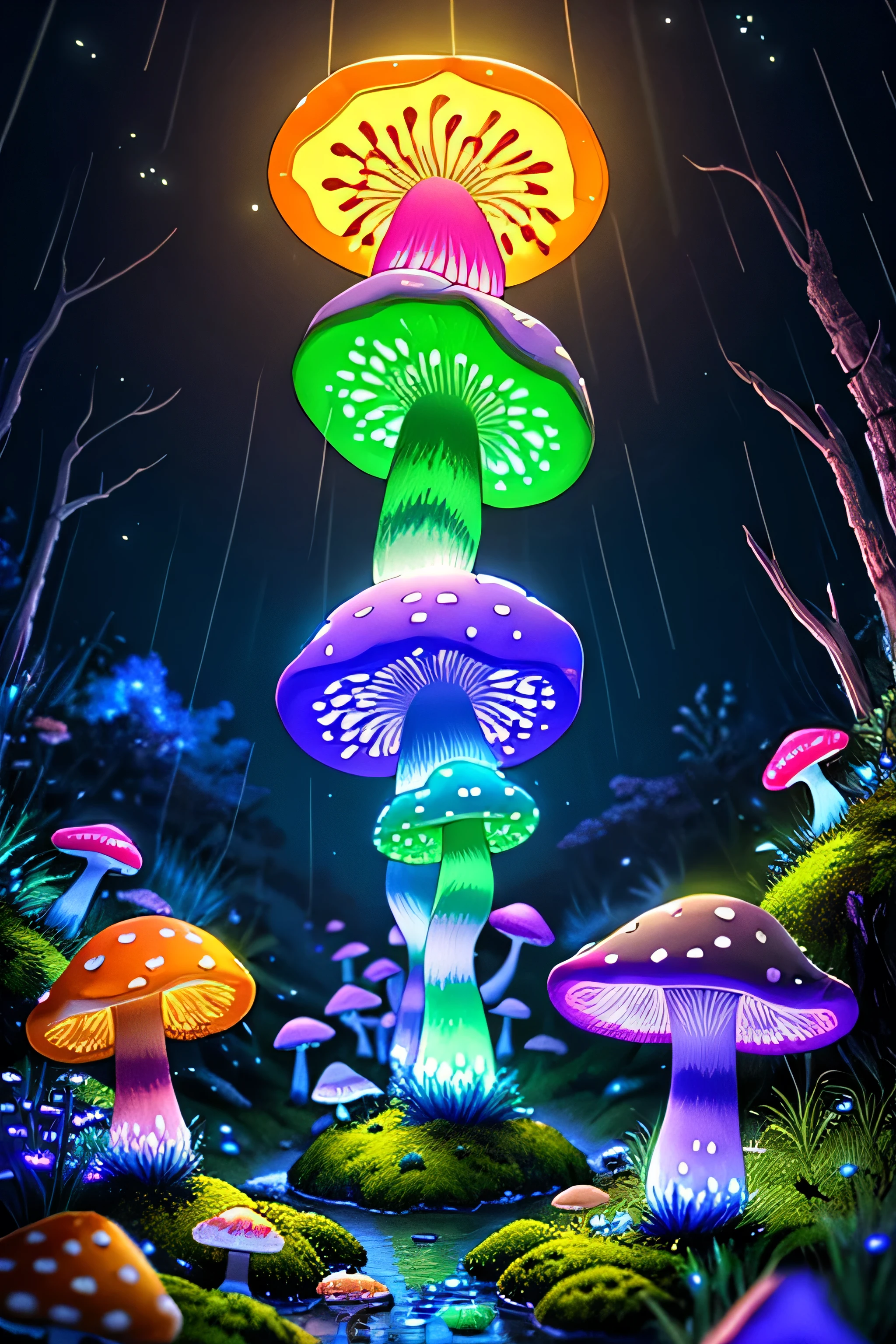 A close up of a group of mushrooms in a forest - SeaArt AI