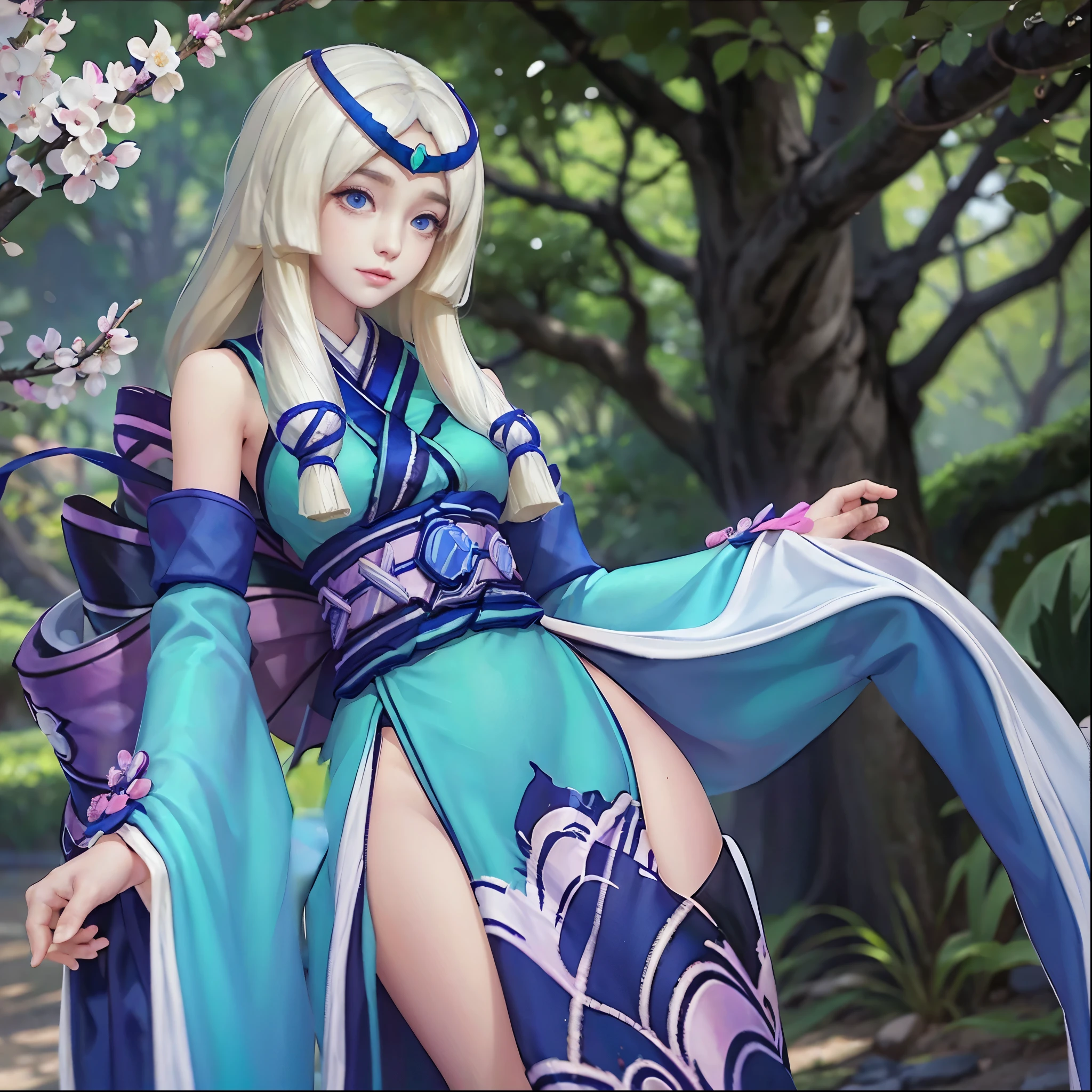 beautiful detailed eyes, beautiful detailed lips, extremely detailed eyes and face, long eyelashes, 1girl, beautifully detailed face, long flowing silver hair, kimono, sakura petals, oriental garden, japanese architectural elements, detailed cherry blossom trees, sunlight filtering through leaves, warm lighting, intricate details, photorealistic, 8k, high quality, masterpiece, digital painting, vibrant colors, cinematic lighting