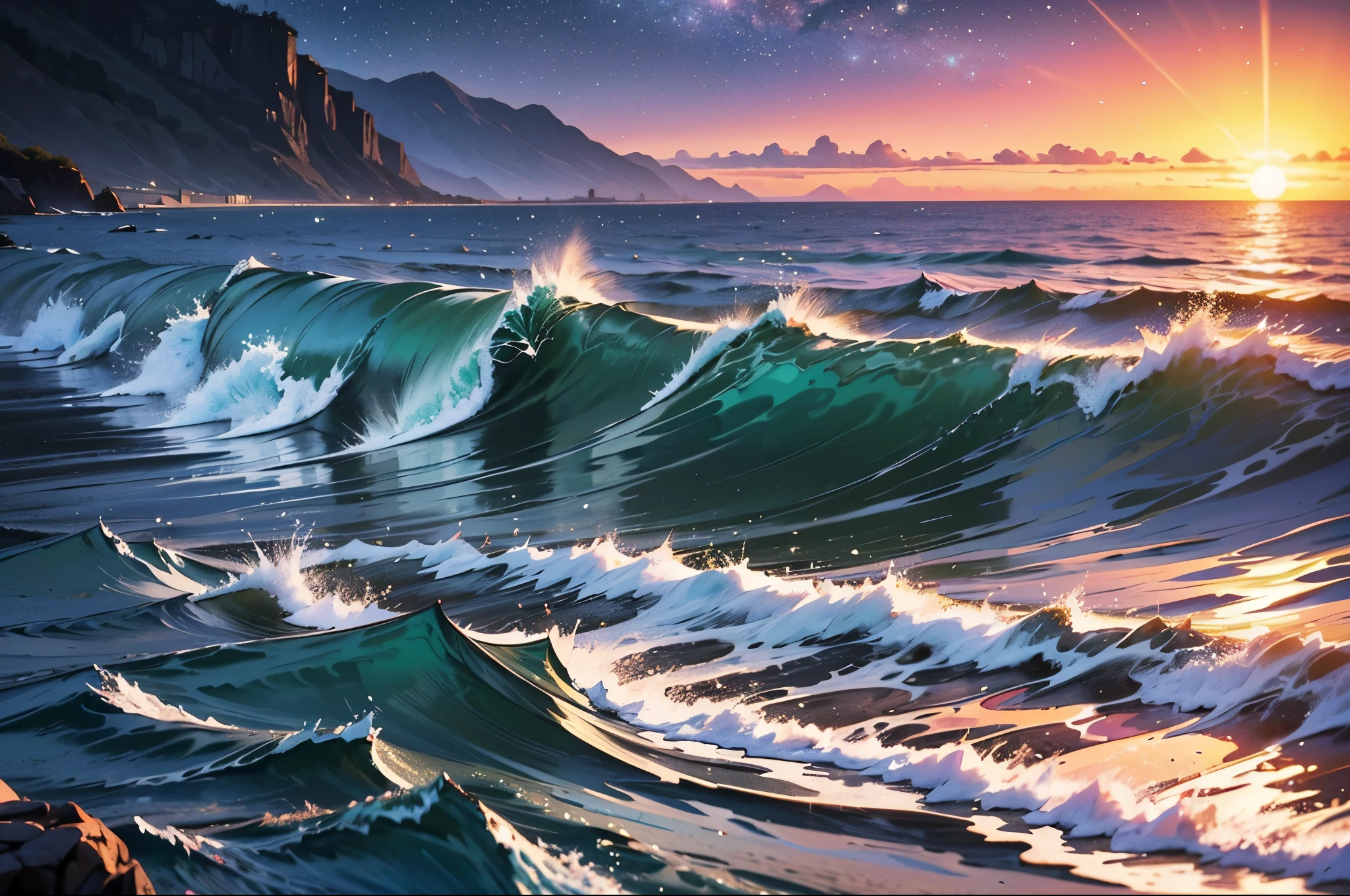 I see the vast open sea floor
With green and pink purple seaweeds strewn;
I see the waves upon the massive rocky shore,
sunset dissolved in star-lit showers