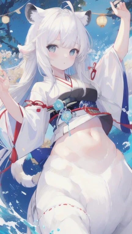 (best quality, masterpiece), 1 girl, centaur, It takes,White skin, Japanese , belly button t-shirt, 아름다운 소녀 perfect white tiger photo, perfect white tiger photo