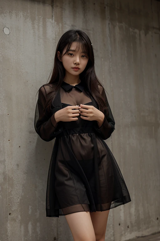 cute korean girl wearing a transparent black dress